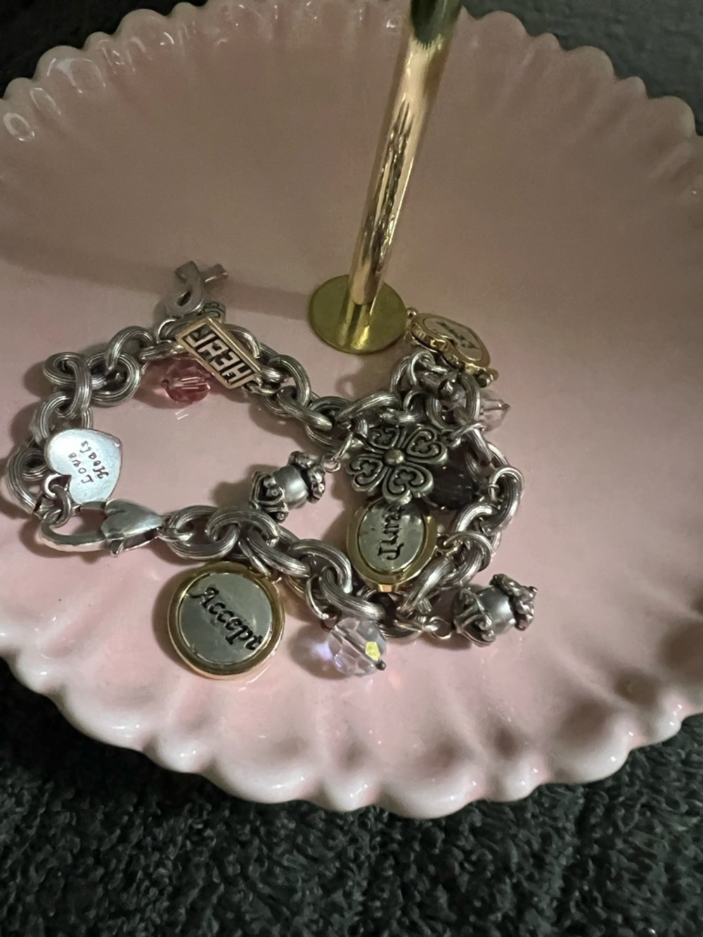 Brighton Breast Cancer Silver Charm Bracelet with Pink Crystal Accents #BRBR